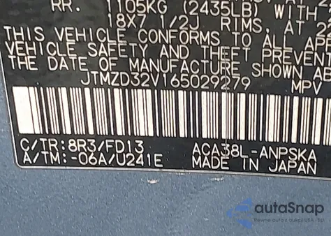 2006 Toyota Rav4 Sport из США, поврежденный, VIN JTMZD32V165029279